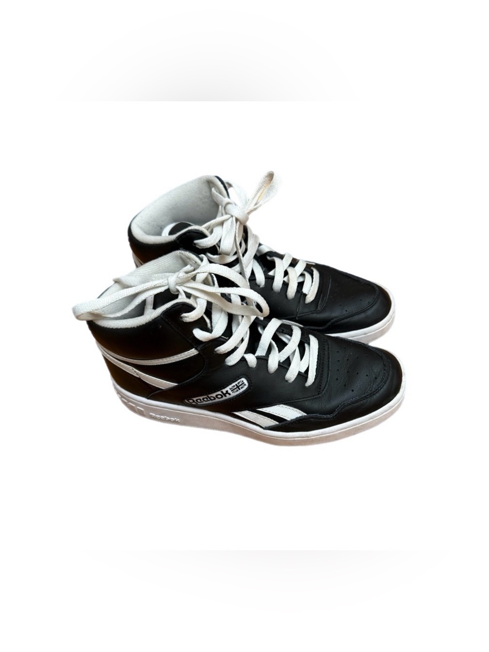 Reebok Black and White High-Top Sneakers with Classic Stripes